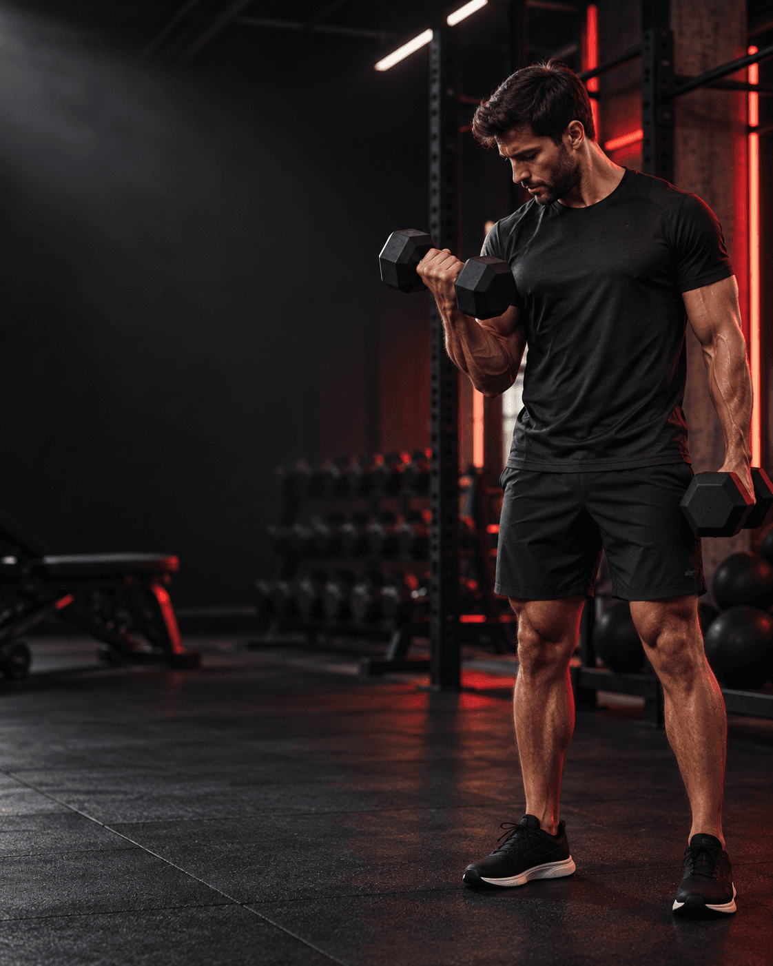 Aluno treinando com halteres na Life Fitness